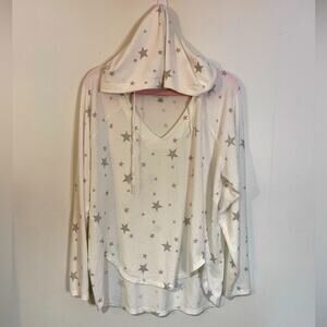 Lucky Brand White & Grey Star Hooded Pullover Women’s Small